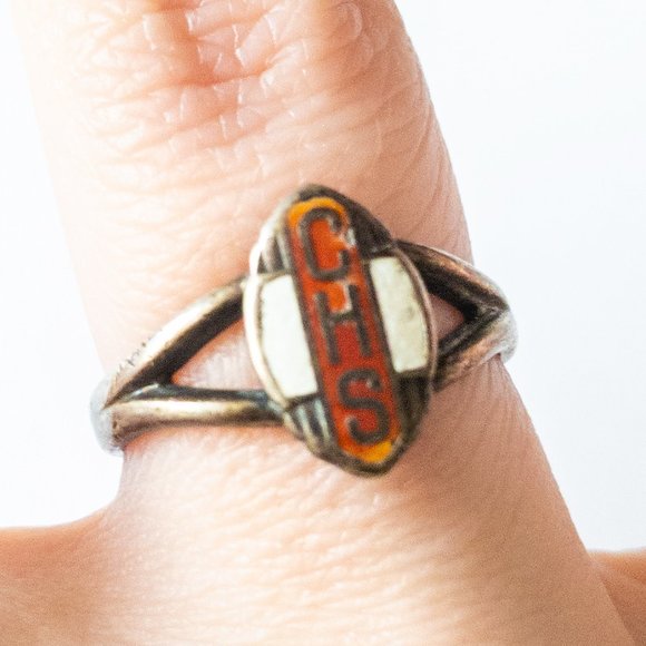 Vintage CHS Class Ring Red Black Silver Tone Size 7 Womens Preppy Rare School - Picture 3 of 3